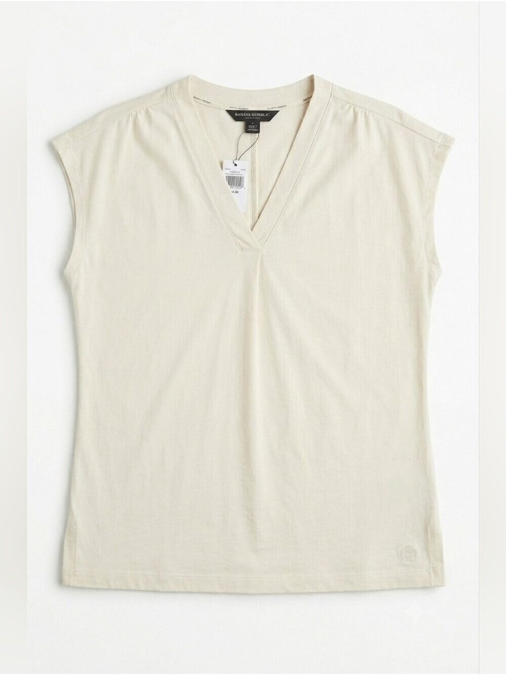 Banana Republic Off White Short Sleeve V Neck Tee, L, NWT